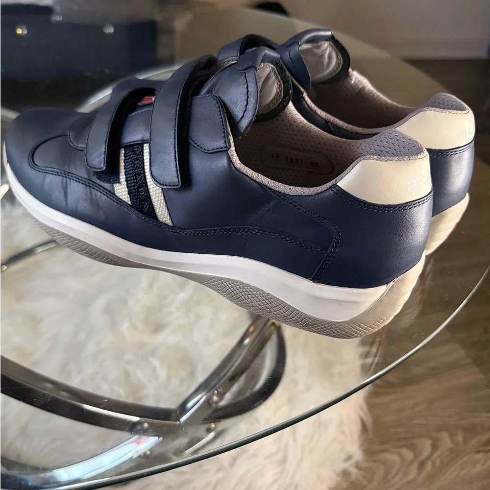 Prada Men's Navy Sneakers with White and Red Details - Picture 12 of 13